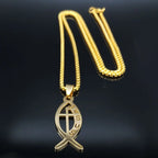 Ichthys Jesus Fish Cross Necklace