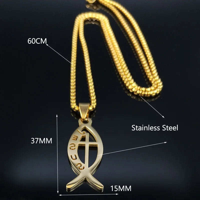 Ichthys Jesus Fish Cross Necklace