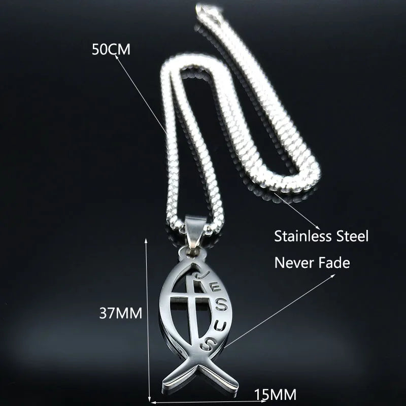Ichthys Jesus Fish Cross Necklace