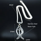 Ichthys Jesus Fish Cross Necklace