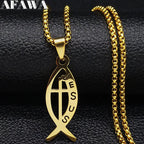 Ichthys Jesus Fish Cross Necklace