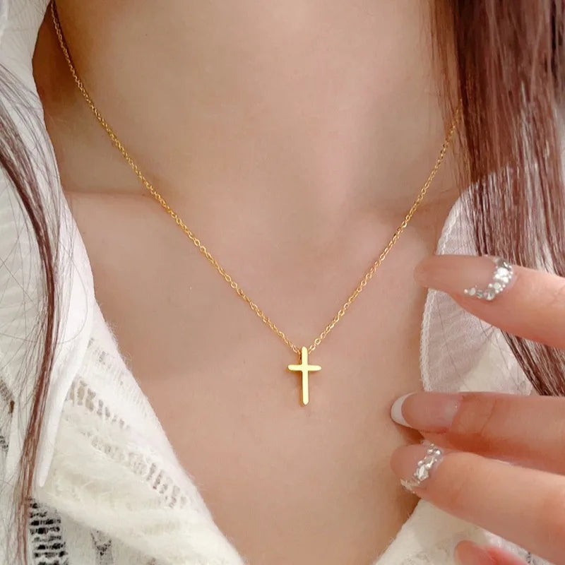 Gold Stainless Steel Cross Necklace