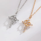 Rotating Crown Cross Necklace
