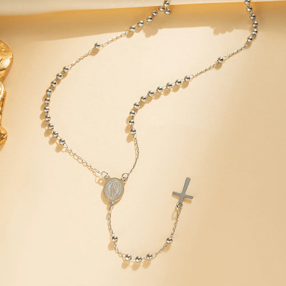 Vintage Rosary Cross Necklace