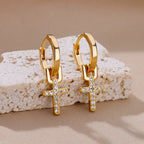 Zircon Cross Drop Earrings