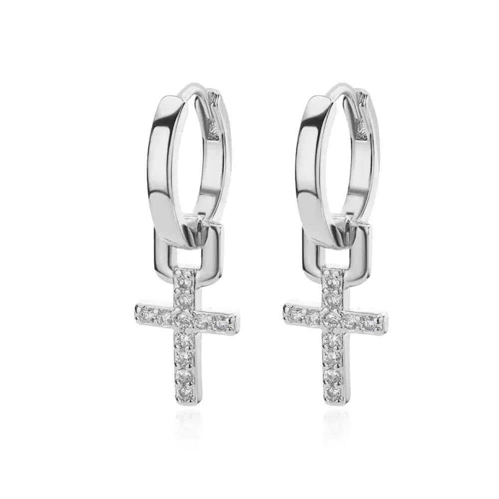 Zircon Cross Drop Earrings