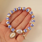 Blue & White Ceramic Cross Bracelet