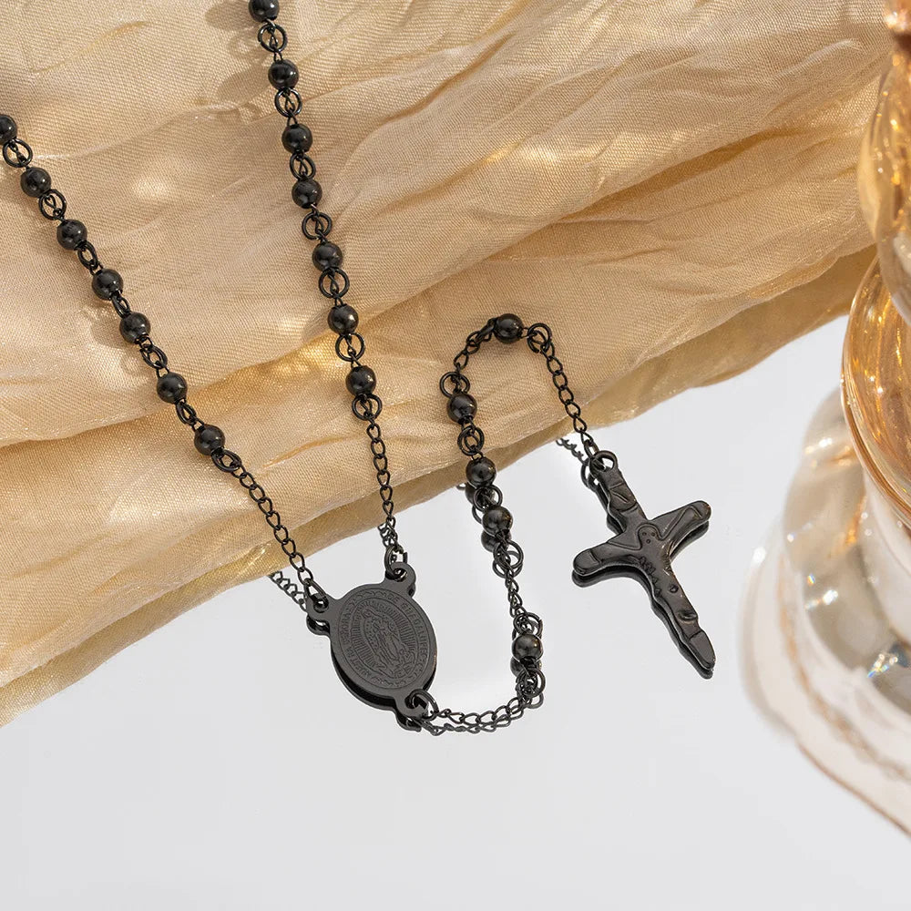 Vintage Rosary Cross Necklace