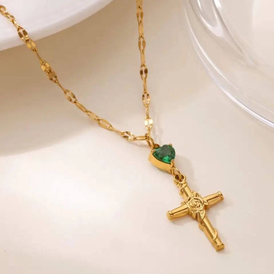 Zircon Cross Flower Necklace