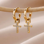 Zircon Cross Drop Earrings