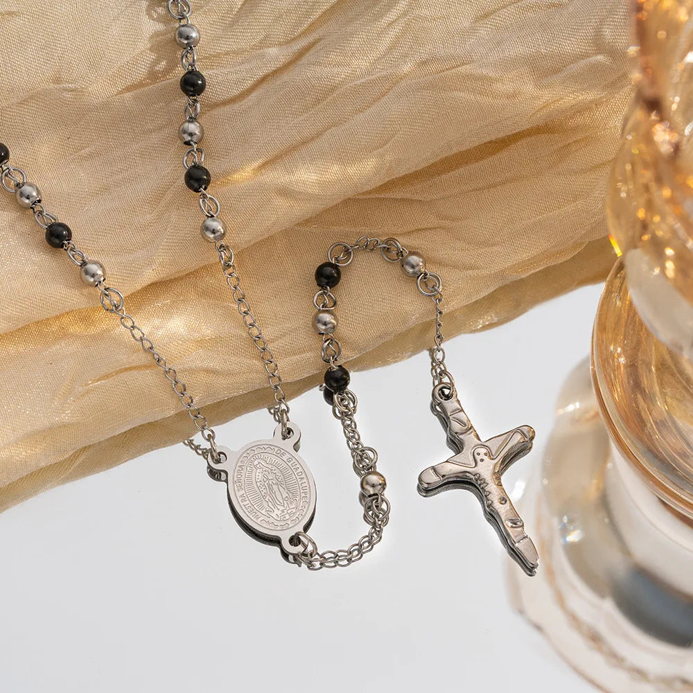 Vintage Rosary Cross Necklace