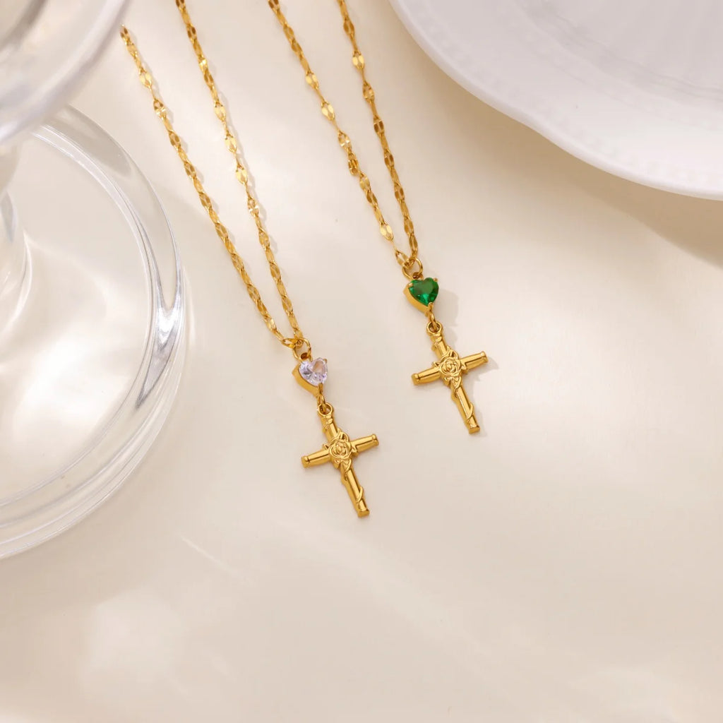 Zircon Cross Flower Necklace