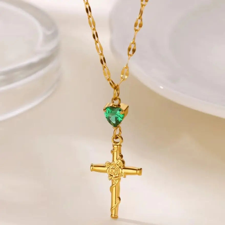 Zircon Cross Flower Necklace