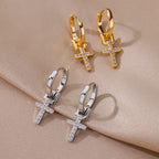 Zircon Cross Drop Earrings