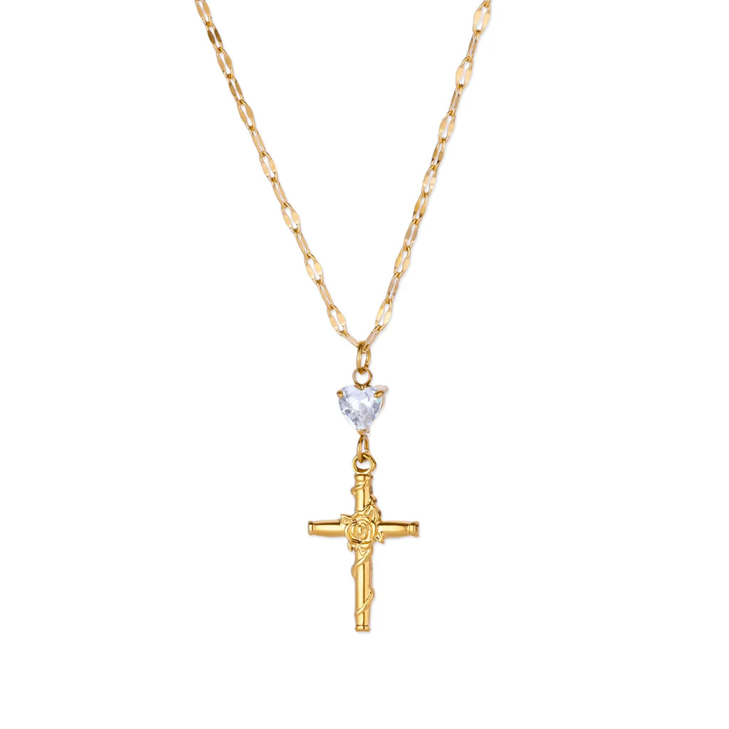 Zircon Cross Flower Necklace